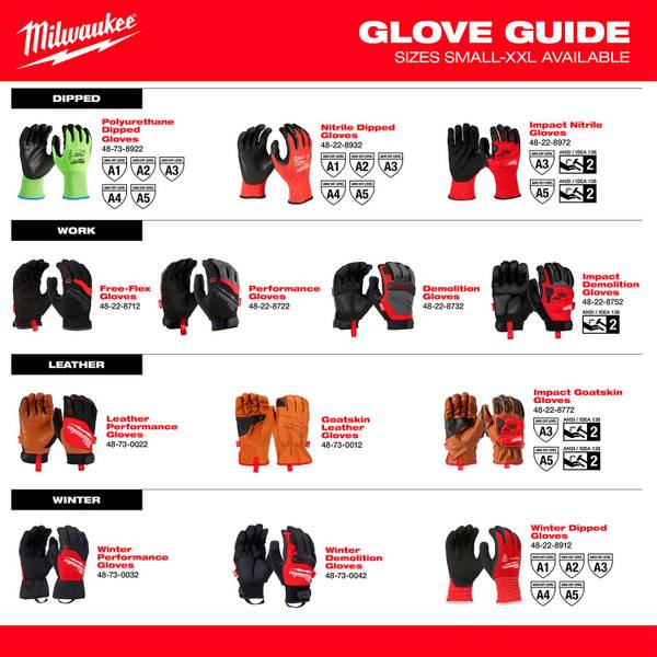 Milwaukee 48-73-0022 Leather Performance Gloves - Large