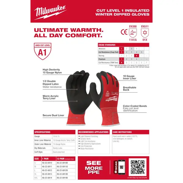 Milwaukee 48-22-8911 Cut Level 1 Insulated Gloves - M