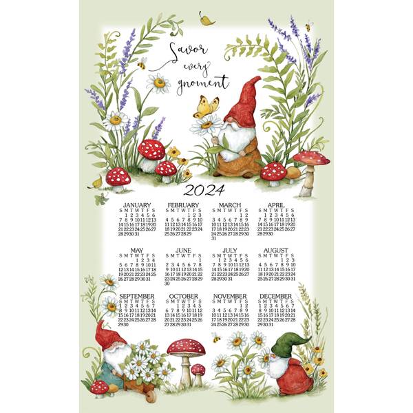 Kay Dee Designs Garden Gnomes 2024 Calendar Towel F3455 Blain S   1475411 