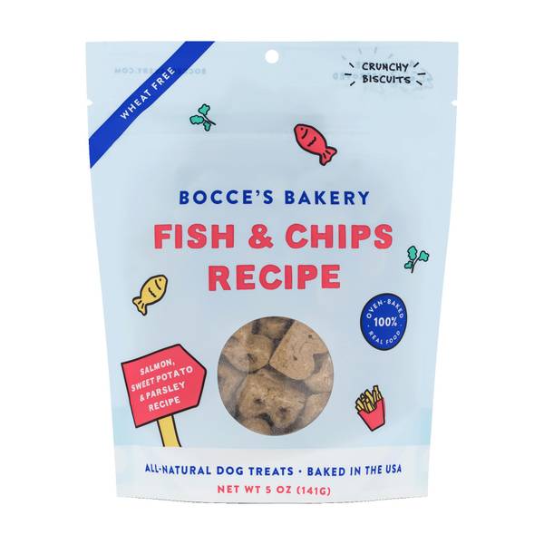 Bocce's Bakery 5 oz Fish & Chips Dog Biscuits DGBBSFC Blain's Farm & Fleet