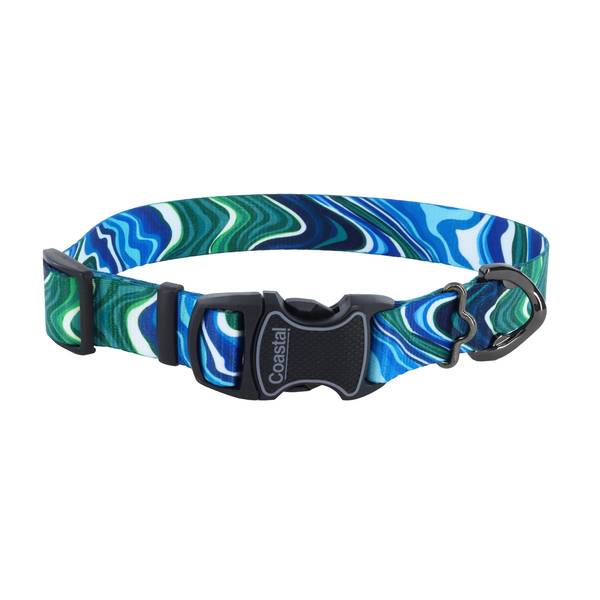 Sublime Adjustable Dog Collar, Blue Waves With Blue Checkers