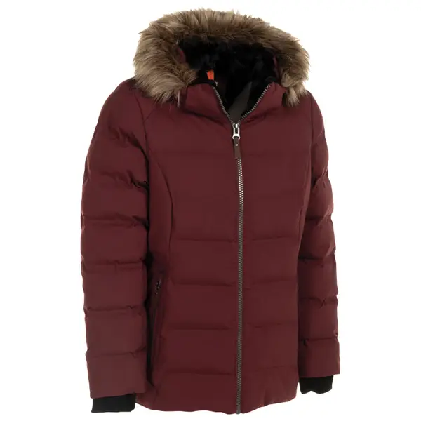 The Highland Long Puffer Coat in Burgundy