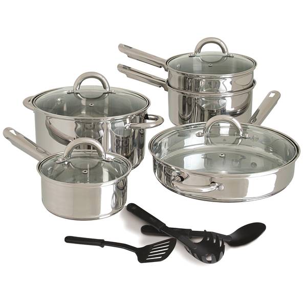 Basics Stainless Steel 11-Piece Cookware Set, Pots and Pans, Silver