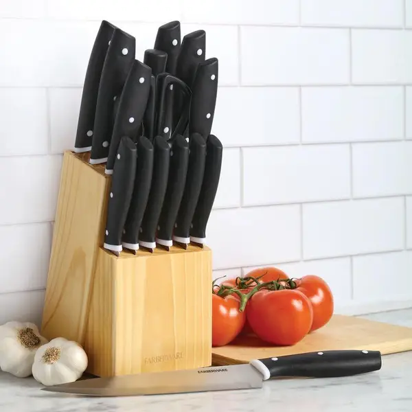 Farberware 15-piece Cutlery Set-Stamped Stainless Steel in Black  Blockkitchen knives set , Knife holder - AliExpress