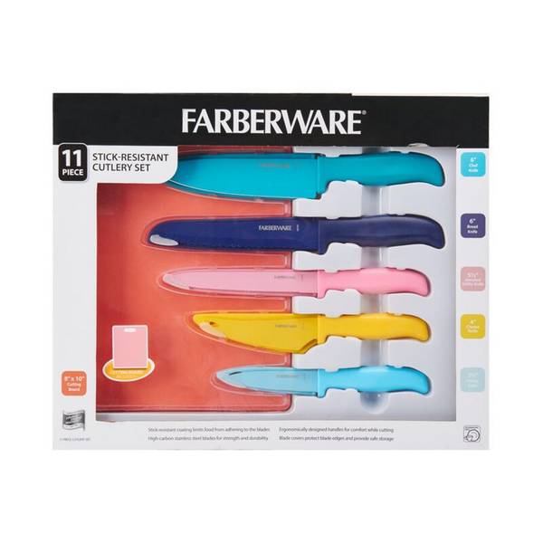 Farberware 11-piece Rainbow Iridescent Blades with Teal Handles