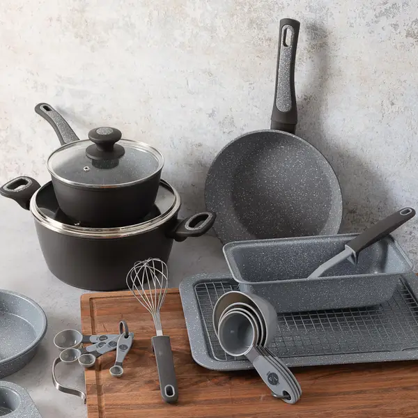 Oster Bastone 23 Piece Nonstick Cookware Bakeware Set in Speckled Gray