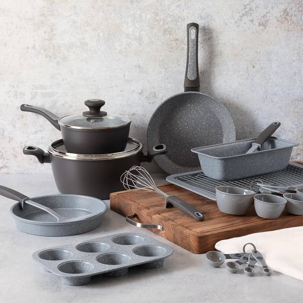 Oster Bastone 23 Piece Nonstick Cookware Bakeware Set in Speckled Gray