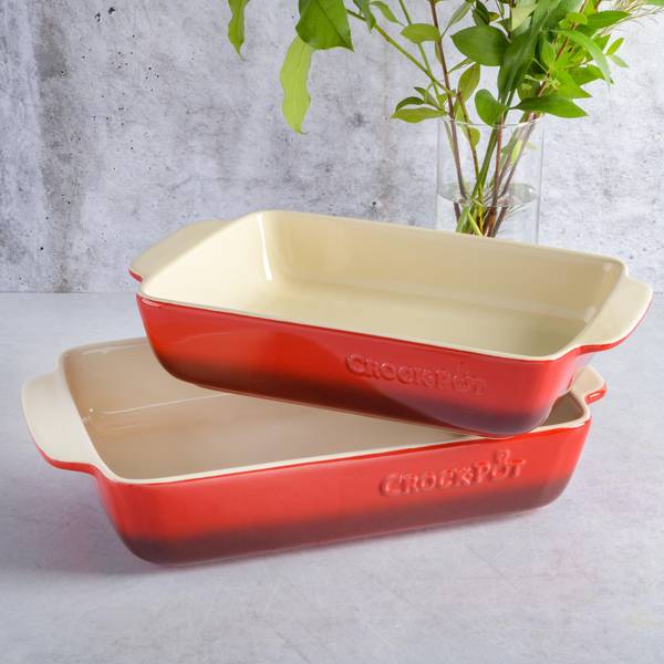 Cuisine & Co 7 Piece Red Artisan Ceramic Stoneware Bundle with 2 qt  Casserole Dish w/