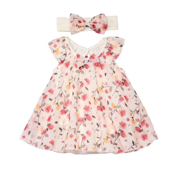 Pink Bows Print Dress Set