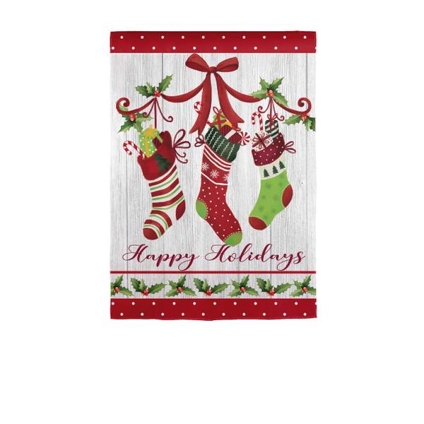 Evergreen Enterprises Happy Holiday Stocking Applique Garden Flag