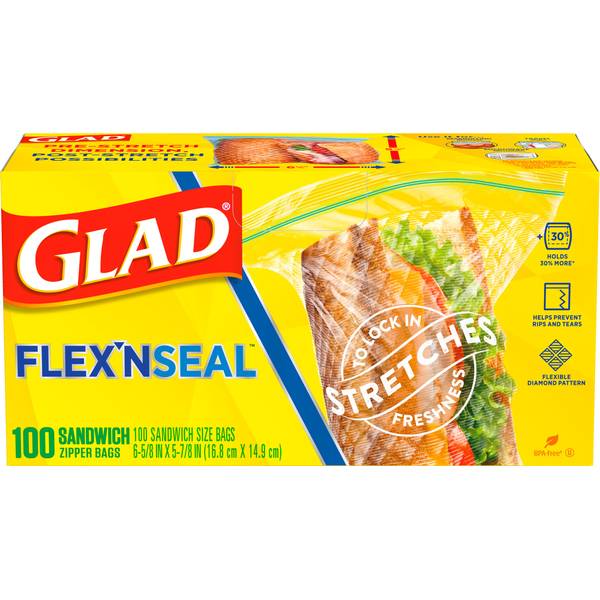 Great Value Fresh Seal Zipper Square Snack Bags, 100 Count 