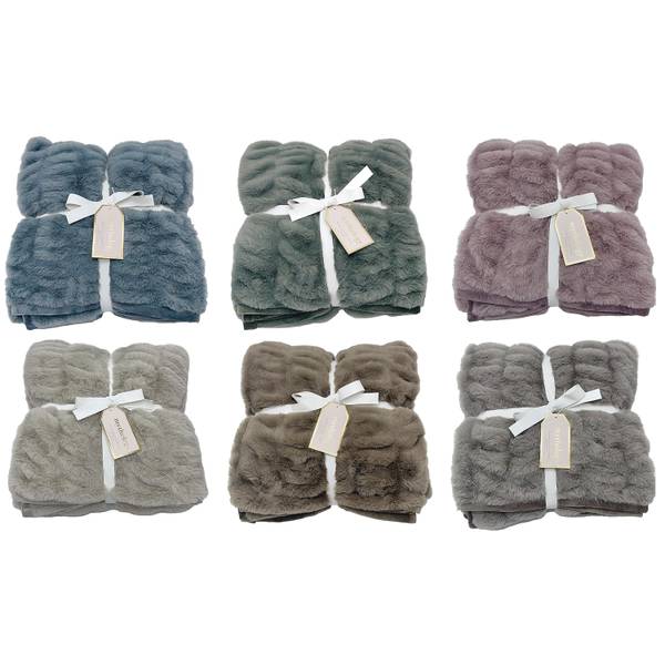 Northpoint Trading Ruched Faux Fur Reversible Throw Assortment - Throw Blankets