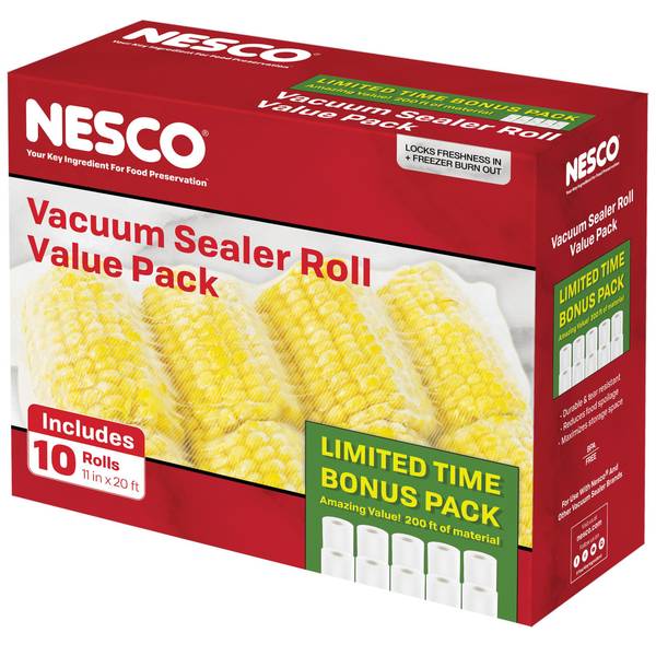 NESCO 11” x 20' Vacuum Sealer Rolls Value Pack, 10 Rolls - 735684