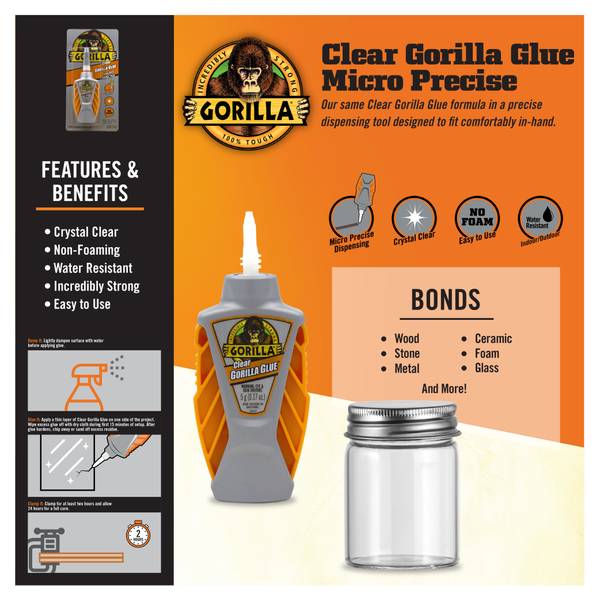 Gorilla Clear Micro Precise Super Glue Gel, 5.5 G Bottle