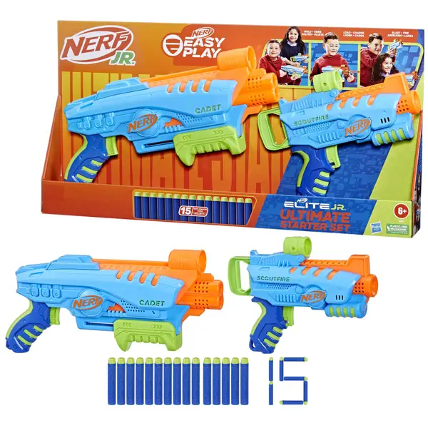 Nerf Elite Jr Flyer, Easy Play Toy Foam Blaster, 5 Nerf Elite Darts, Kids