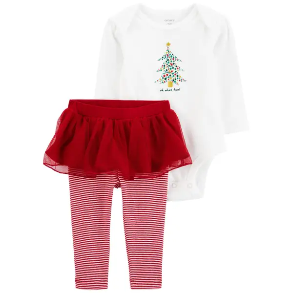 Infant Girl's 2-Piece Christmas Bodysuit Tutu Pant Set