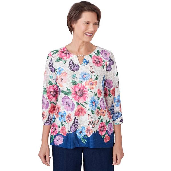 Alfred Dunner Women's Floral Butterfly Border Knit - 48456UQ-960-S ...