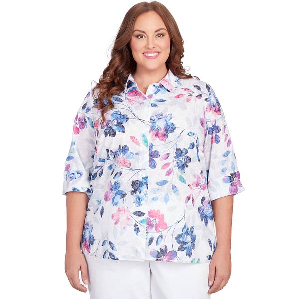 Alfred Dunner Women's Floral Burnout Woven Top - 06447-C4-960-L | Blain ...