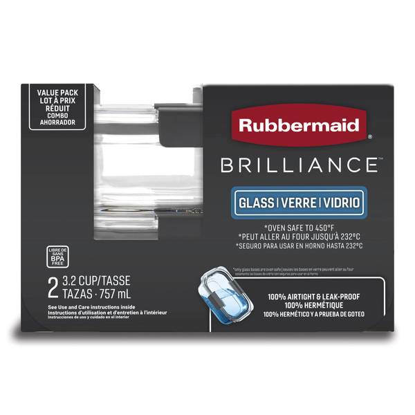 RUBBERMAID 2183406 Brilliance Glass Set of 2 Medium Food Storage