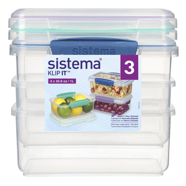 Sistema Klip It 4.1 Cup Plastic Food Storage Containers, Set of 3