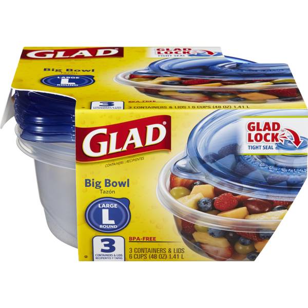 Glad Tall Entree Food Storage Containers with Lids, 42 oz, Clear