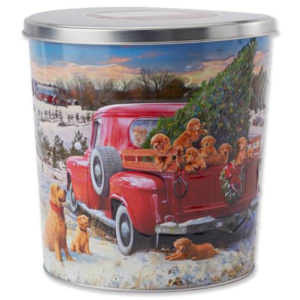 Hickory Farms 12 oz Holiday Truck With Retrievers Popcorn Tin 086171Z
