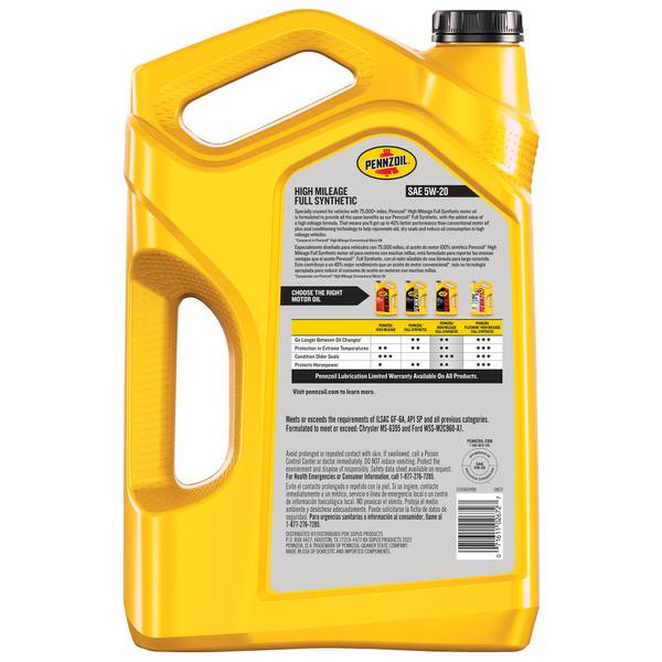 Pennzoil 5 Quart High Mileage Full Synthetic 5W-30 Motor Oil
