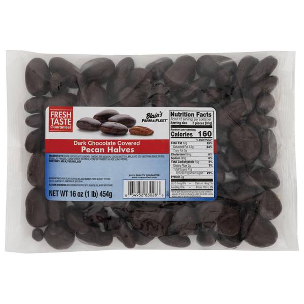 Blain's Farm & Fleet 16 oz Dark Chocolate Pecan Halves 723340 Blain