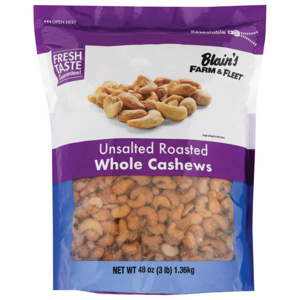 Blain's Farm & Fleet 48 oz Roasted No Salt Whole Cashews - 724820 ...