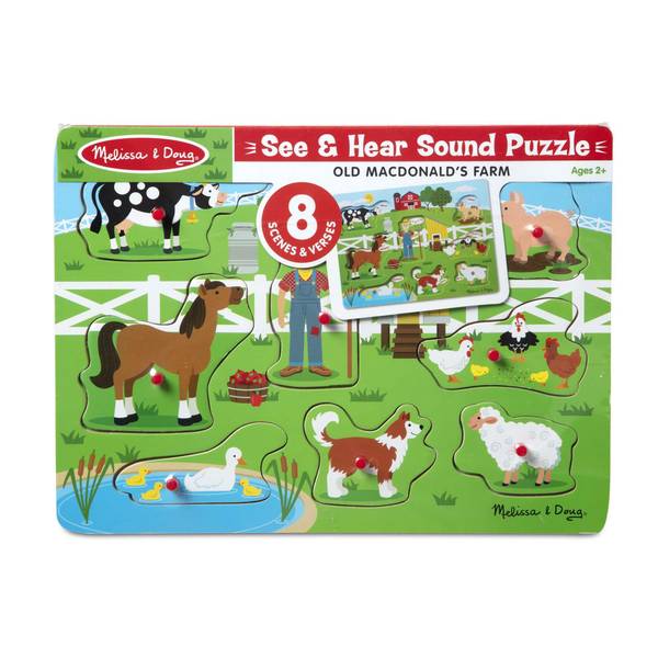 Melissa And Doug Farm Animals Wooden Peg Sound Puzzle 8pc