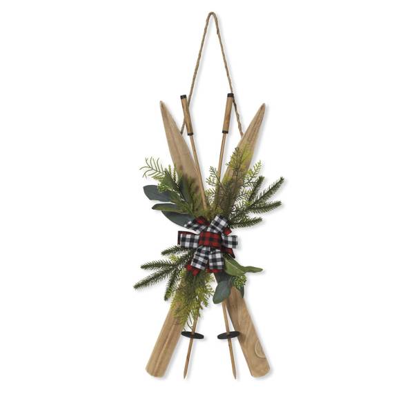 Photo of 26 in. Floral Wood Ski Wall Hanging Decor with Bow