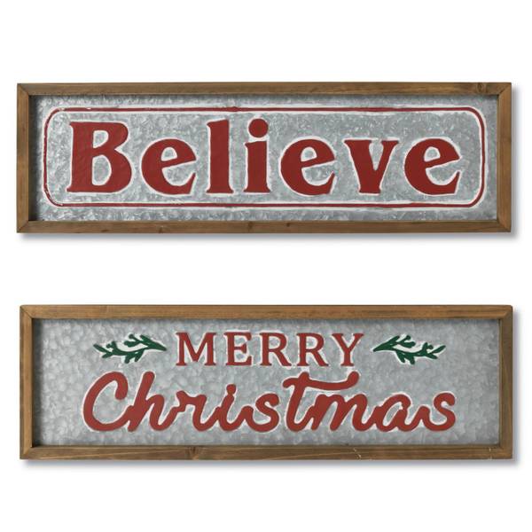 Photo of Set of 2, 26 in. Wood and Metal Holiday Themed Wall Signs
