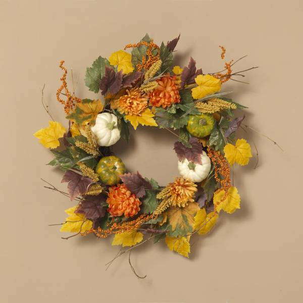 26 in. Diameter Harvest Wreath with Pumpkin and Berry Accents