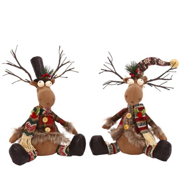 Gerson Set of 2 Moose Christmas Holiday Decor with Illuminated Antlers