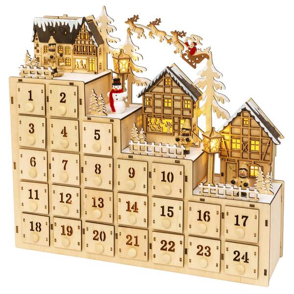 Photo of 14.9 in. Battery Operated Illuminated Wood Village Scene Advent Calendar