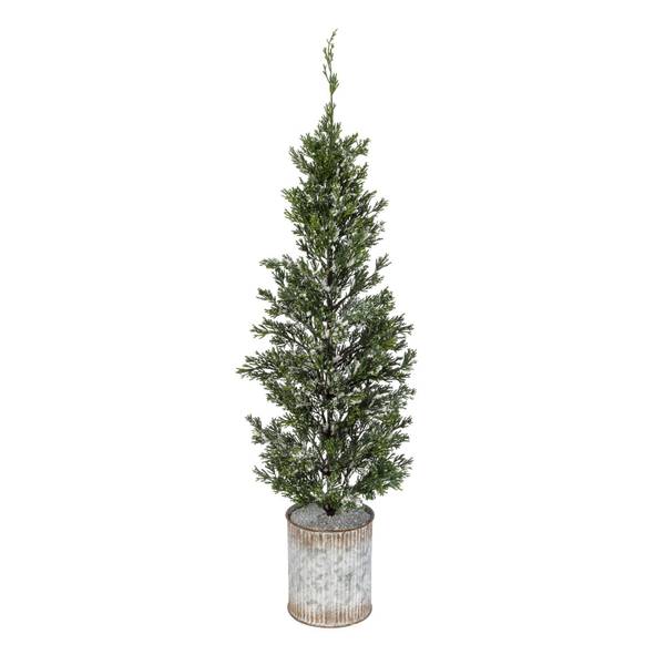 Photo of 35 in. Snowy Pine Christmas Tree in Tin Pot