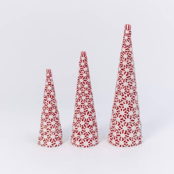 Photo of Set of 3 Clay Whimsical Traditional Peppermint Candy Trees