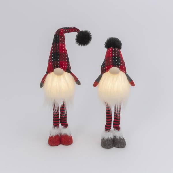 Photo of Set of 2, 25.2 Illuminated Standing Plush Holiday Gnomes