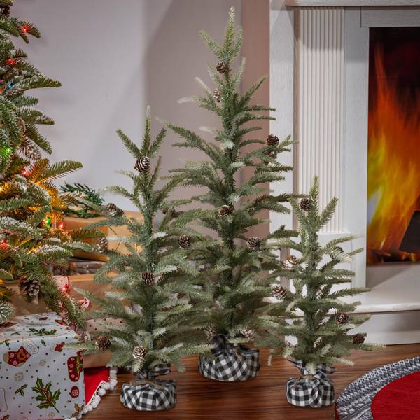 Gerson 12-in H Wood Holiday Trees w/ Pine & Bow Accent, 2594900EC