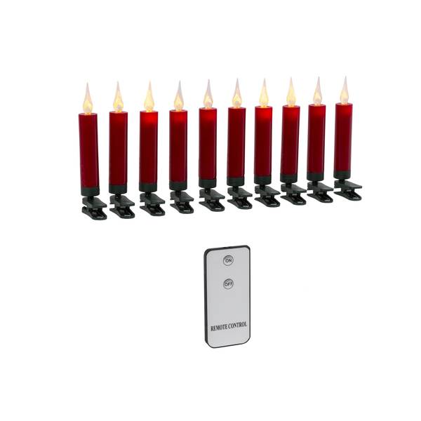 Photo of Set of 10 Red Christmas LED Candles with Clip Remote Control