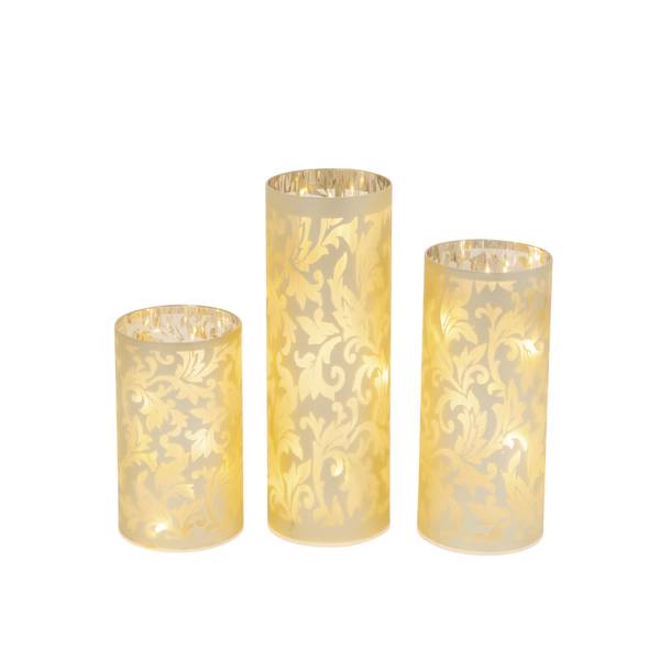 Photo of Set of 3, Illuminated Champagne Colored Glass Luminaries