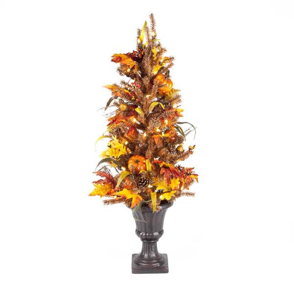 Photo of 46 in. Pre Lit Fall Porch Tree With Pumpkin Pinecones and Berries