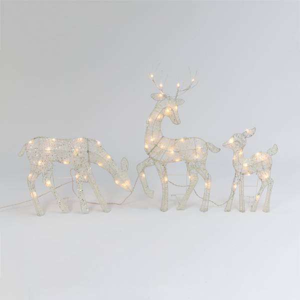 2618930EC Outdoor 2-D White Glittering Reindeer with 50 Lights - Set of 3