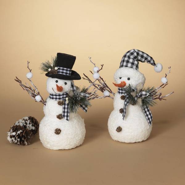 Gerson Set of 2, 18 in. Holiday Snowman with Pine & Fabric