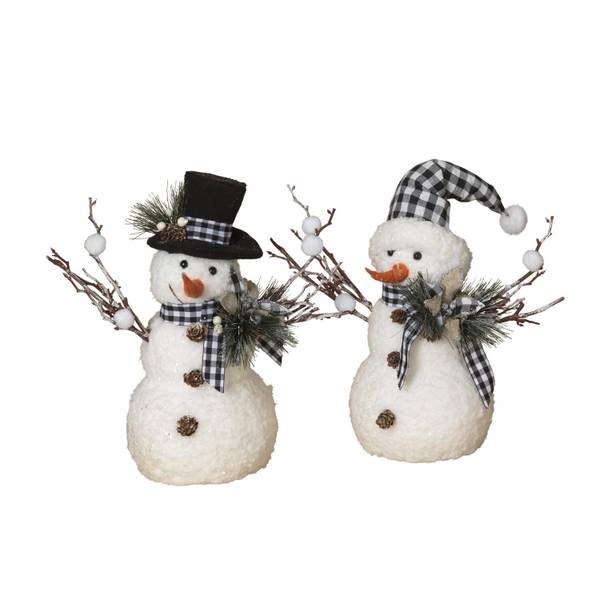 Gerson Set of 2, 18 in. Holiday Snowman with Pine & Fabric