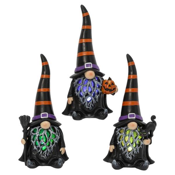Photo of Set of 3, 8.6 in. Color Illuminating Resin Halloween Gnomes