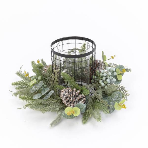 Photo of 17 in. Metal Holiday Centerpiece Glass Candle Holder