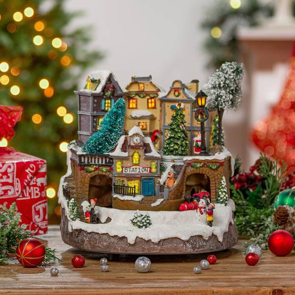 Gerson Musical Christmas Holiday Village with Lights and Moving