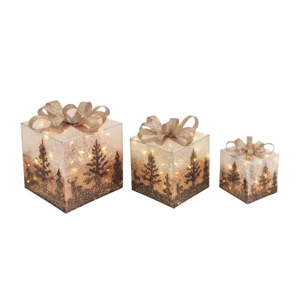 Photo of Set of 3 Illuminating White Gift Boxes with Clear Mini Lights