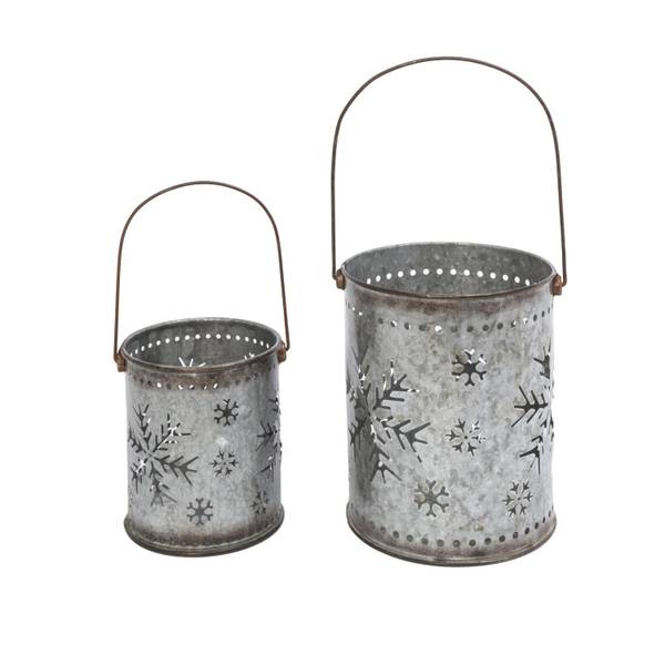 Photo of Set of 2 Nesting Metal Galvanized Snowflake Luminaries